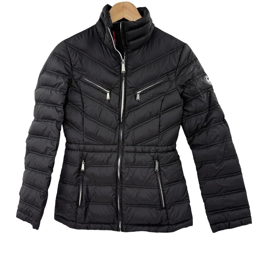 Michael Michael Kors Womens Black Packable Down Puffer Jacket Chevron XS RN79675